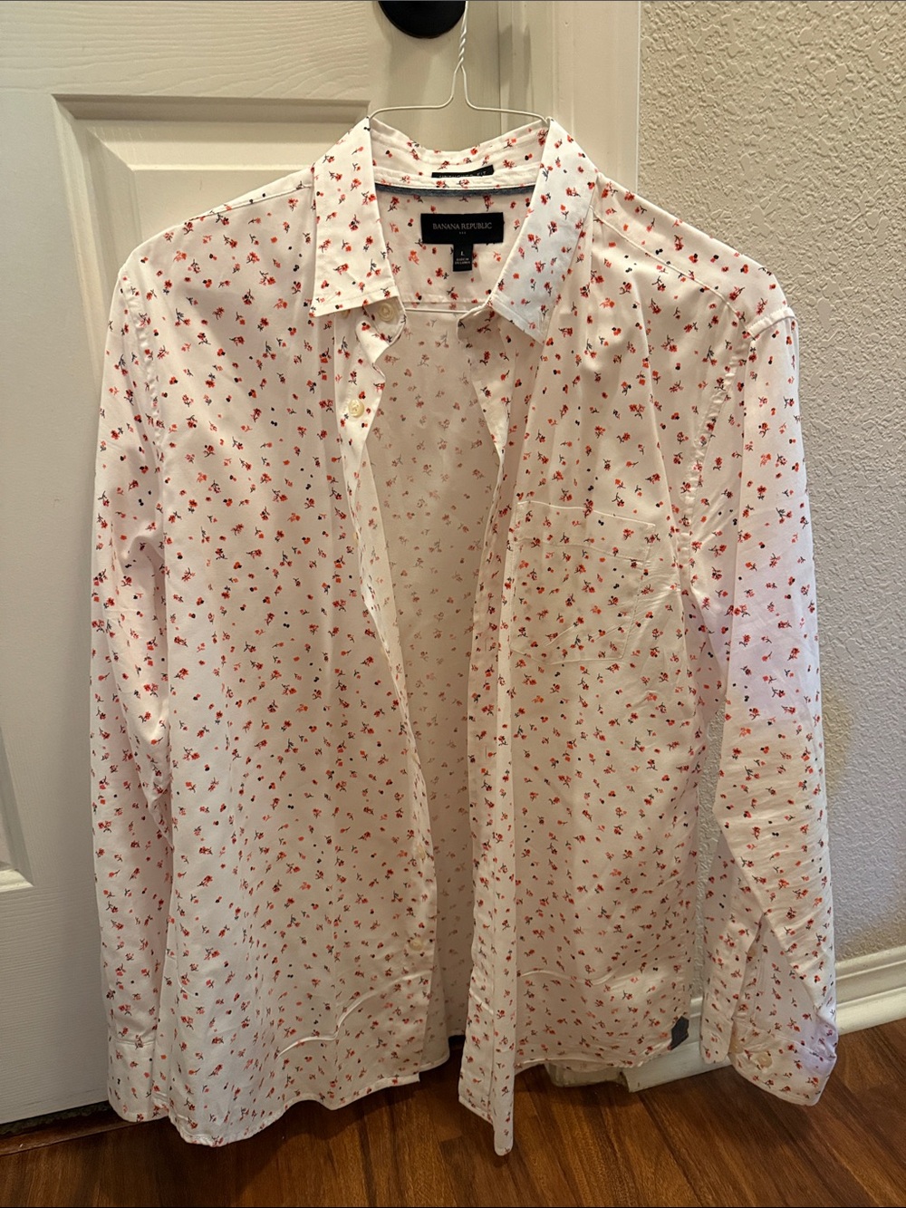 Banana Republic White Button-Down Shirt with Red Floral Dots